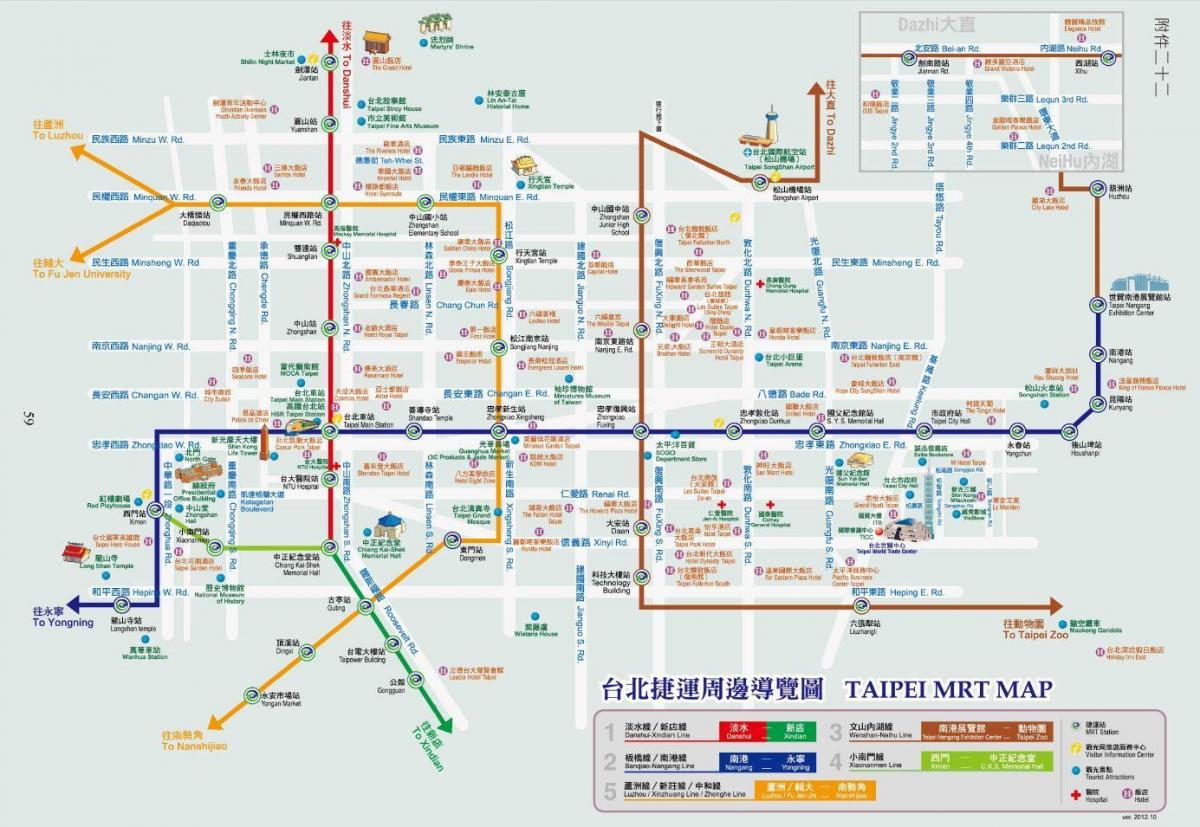 Taipei mrt harta cu puncte turistice